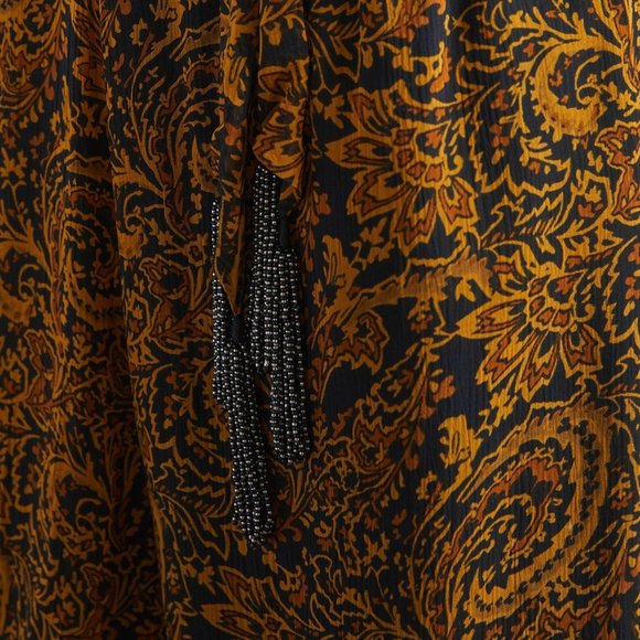 RARE NWT ANTHROPOLOGIE Ollari Paisley Tasseled One-Shoulder Jumpsuit. Size L - Picture 5 of 16